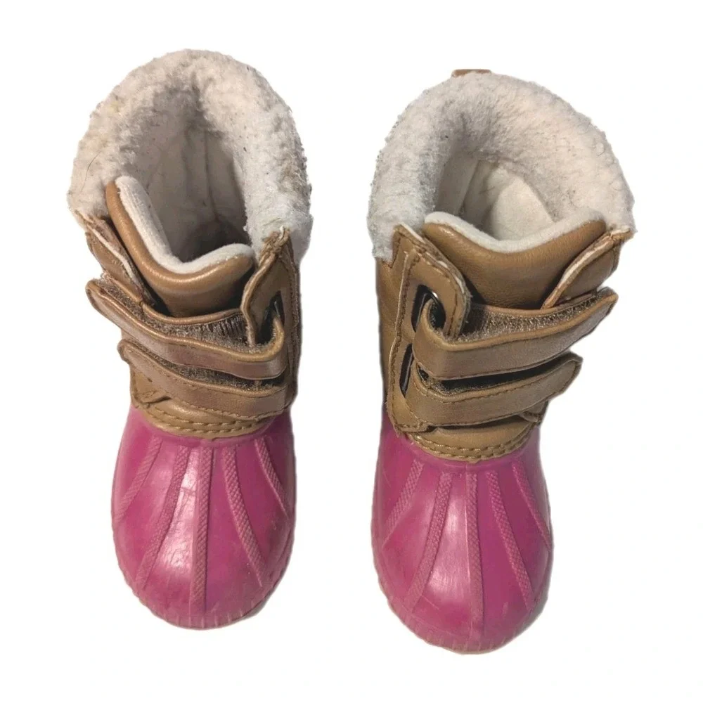 Gap Kids Girl 7/8T Waterproof Duck Boots 3M Thinsulate 200g Hook Loop Brown Pink
